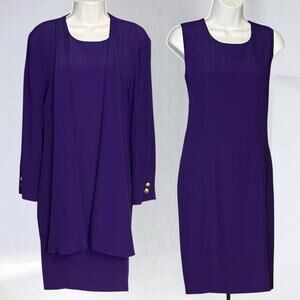 Vintage 80s Kwai Petites Purple Sheath Dress Jacket Set Sz 6 Elegant Union Made